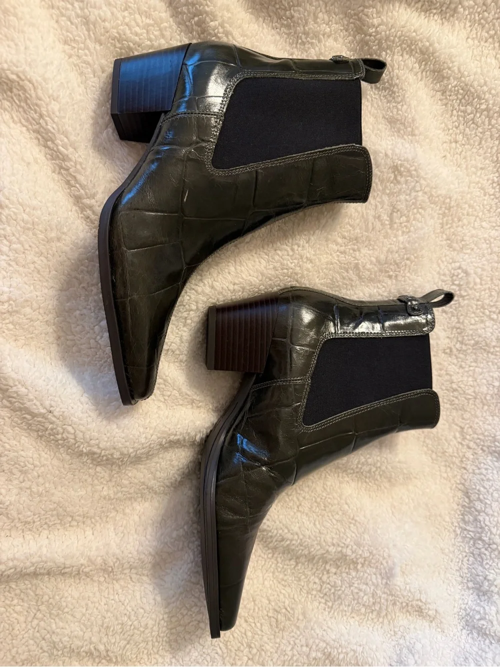 Sam Edelman Deep Olive Ashtyn 2 Croc-Embossed Leather Ankle Booties